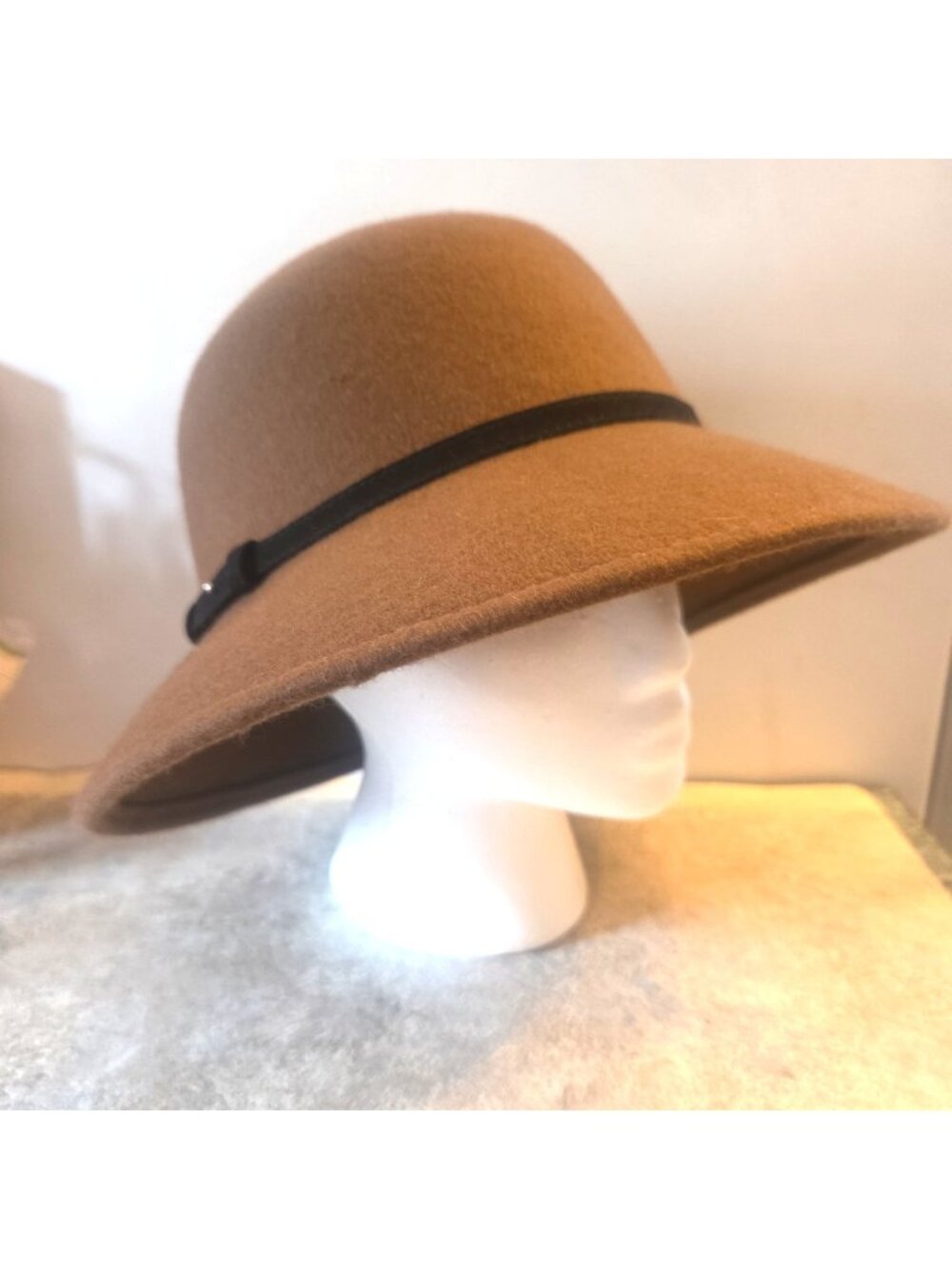 Brown 100% Wool Hat Womens Classic Wide Brim Cloche